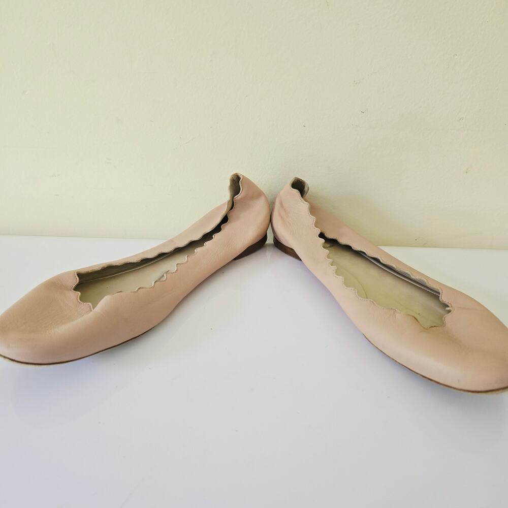 Chloe Lauren Scalloped Leather Ballerina Flats Tan Cream 41 US 10.5 - Picture 6 of 10